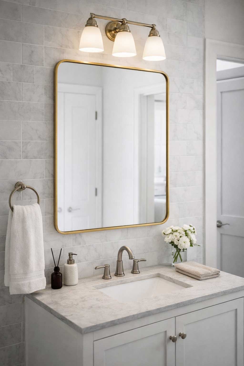 Gold Rounded Corner Framed Mirror